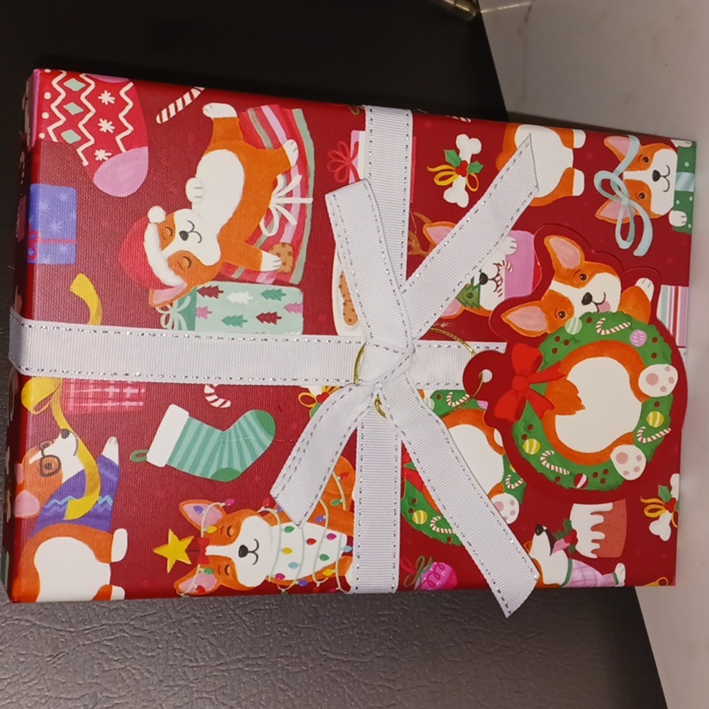 Corgi gift box STURDY. Christmas BRAND NEW to/ from tag attached. Dog wrap